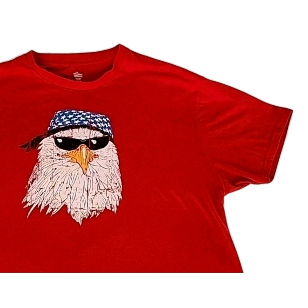 Men's 2XL 50/52 Red T-Shirt w/Biker Bald Eagle Logo Short Sleeve USA Celebrate